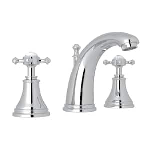 Georgian Era 8 in. Widespread Double-Handle Bathroom Faucet with Drain Kit Included in Polished Chrome