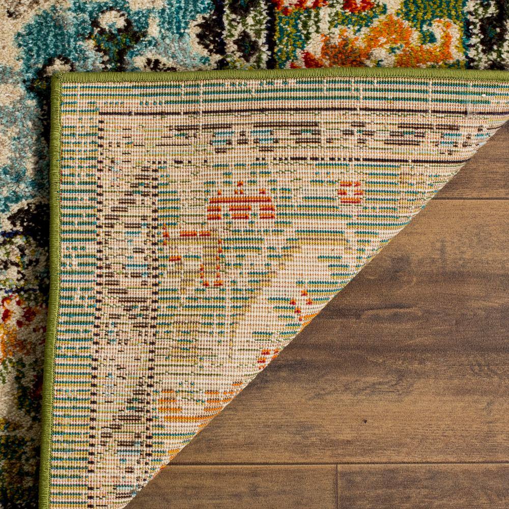 Boho-Chic Forest Green and Light Blue Rectangular Rug