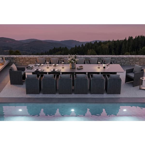 15-Piece Aluminum Outdoor Dining Set All-Weather Modern Rectangular Dining Table & Chairs with Olefin Cushions, Grey