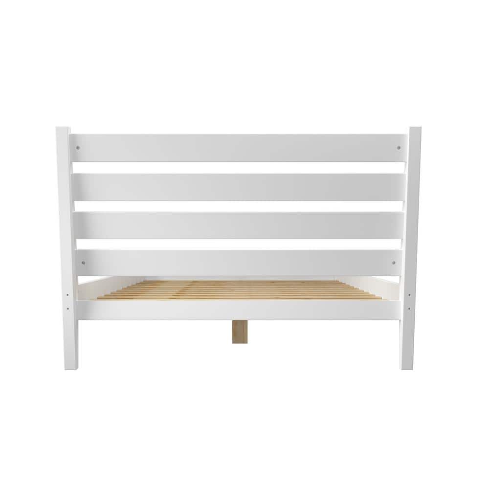 White Pine Wood Queen Platform Bed with Upholstered Headboard