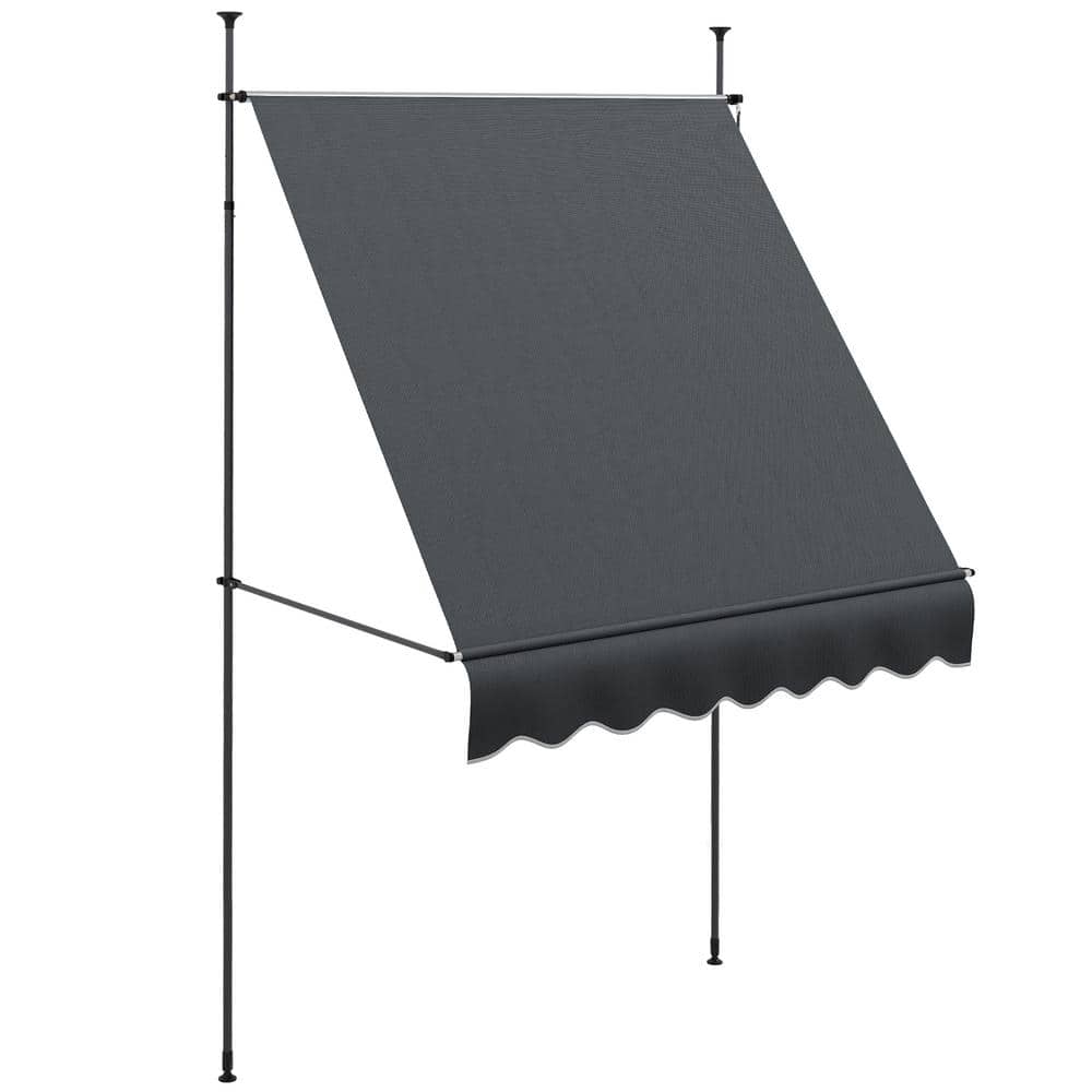 Dark Gray Polyester Retractable Patio Awning with Ruffled Edge
