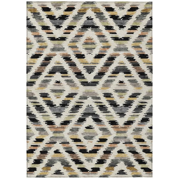Chantille Machine Washable Indoor/Outdoor Abstract ACN2453 Black 9 ft. x 12 ft. Area Rug