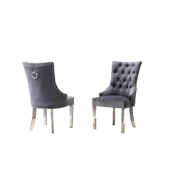 Best Quality Furniture Sam Dark Gray Velvet Stainless Steel Legs Chairs (Set of 2)