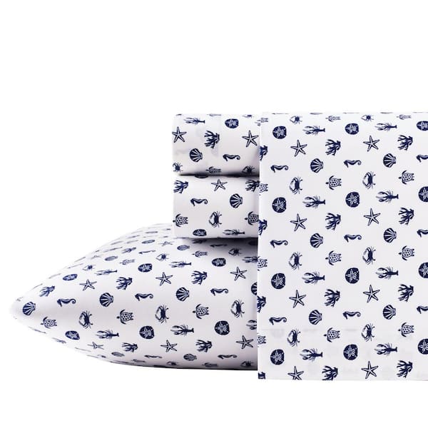 Poppy & Fritz Sea Icons 3-Piece Blue Graphic 200-Thread Count Cotton Percale Twin Sheet Set