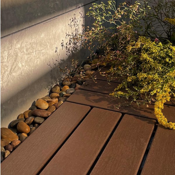 Tunearary 12 in. x 12 in. Dark Brown Plastic Interlocking Deck Tiles for Porch Poolside Balcony (44-Pack)
