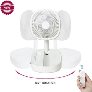 8.07 In 4 Speed White Pedestal Foldable Desk and Floor Table Fan with Wireless Remote Control for Bedroom Camping