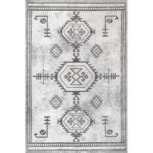 Kyleigh Machine Washable Light Gray 3 ft. x 5 ft. Southwestern Area Rug