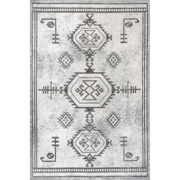 nuLOOM Kyleigh Machine Washable Light Gray 7 ft. x 9 ft. Southwestern Area Rug