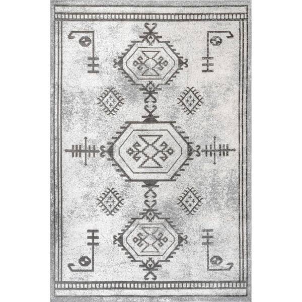 nuLOOM Kyleigh Machine Washable Southwestern Light Gray 8 ft. x 10 ft. Transitional Area Rug