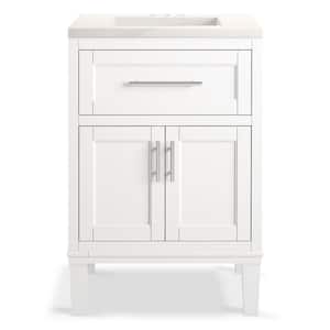 Chesil 24 in. W x 19.2 in. D x 36.1 in. H  Single Sink Freestanding Bath Vanity in White with Quartz Top