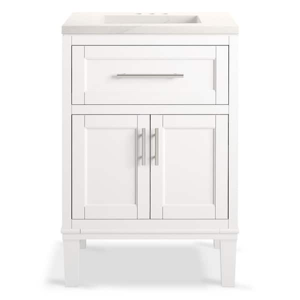 Chesil 24in. Single Sink Freestanding White Bath Vanity with Bianco Bella Quartz Top Assembled