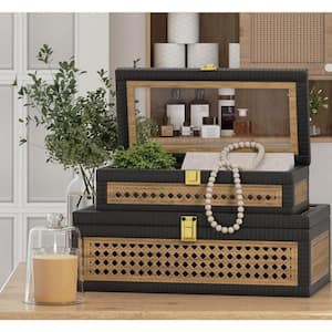 Mdf Rattan Box Washed White 14.2 in. x 8.3 in. MDF Rattan Decorative Storage Boxes ...
