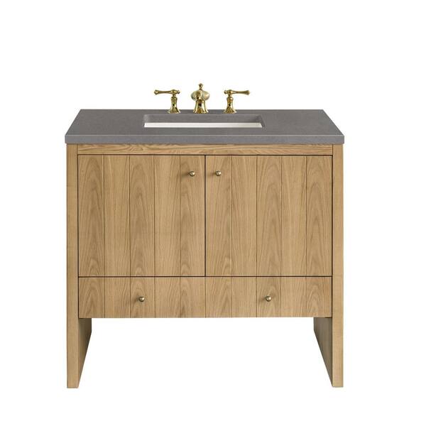 James Martin Vanities Hudson 36.0 in. W x 23.5 in. D x 34.2 in. H Bathroom Vanity in Light Oak with Grey Expo Quartz Top