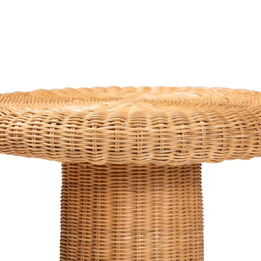 Avalon 22 in. Light Honey Round Rattan Wicker End Table - thumbnail 4