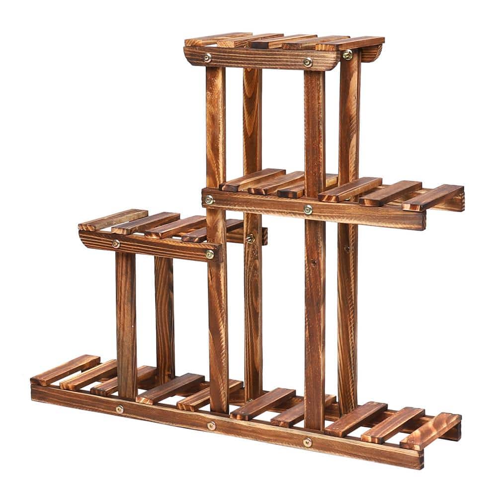 19.7 in. x 22.8 in. Succulent Plant Stand Indoor 4-Tier Pine Wood Display R
