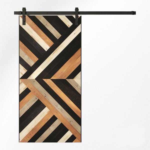 Urban Woodcraft Custom Stained 96 in. x 42 in. Malibu, Nomad, Reclaimed Wood, Sliding Barn Door with Hardware Kit
