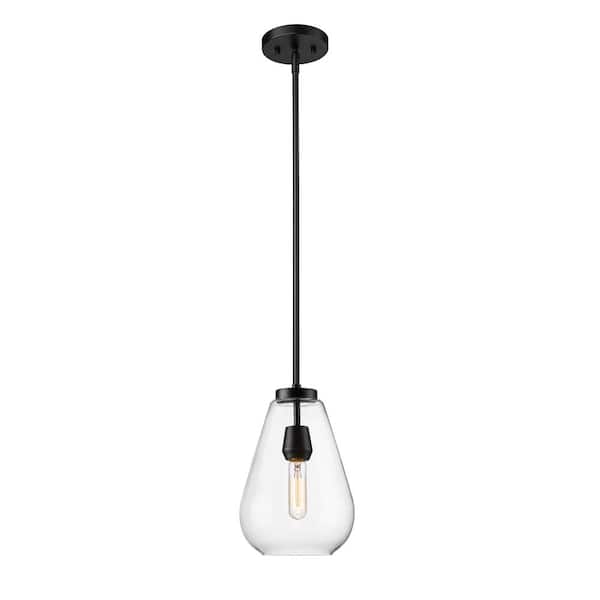 Unbranded Ayra 100-Watt 1-Light 8 in. Matte Black Shaded Pendant Light with Clear Glass Shade No Bulbs Included