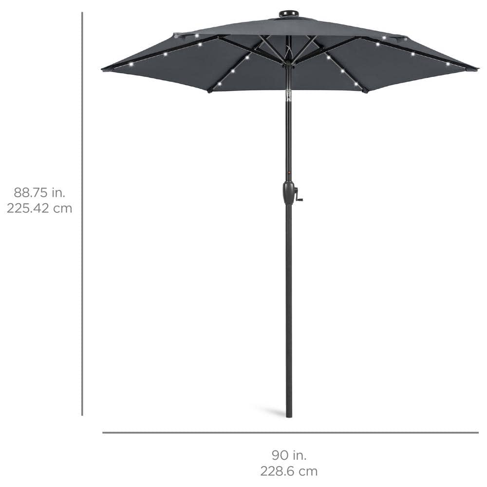 Slate 7.5ft Outdoor Solar Patio Umbrella with LED Lights and Steel Frame
