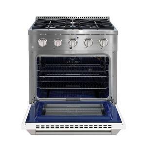 30 in. 4-Burners Freestanding Gas Range and Convection Oven in Stainless Steel and White Door