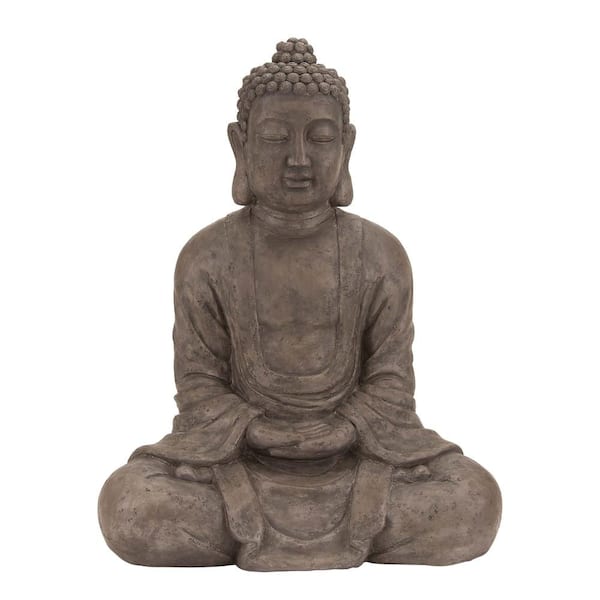 Litton Lane Brown Polystone Meditating Buddha Sculpture with Engraved Carvings and Relief Detailing