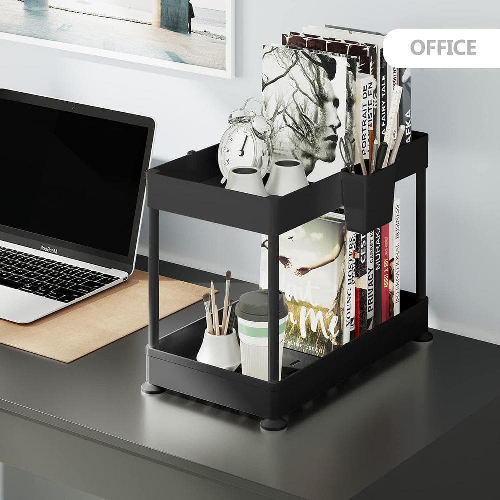 StorageBud Non-Slip Grip Kitchen Under Sink Organizer - Bathroom Cabinet Organizer with Side Caddy
