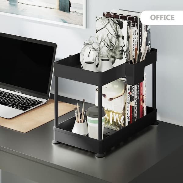 2-Tier Black Under Sink Organizer Storage Cabinet Basket Drawer