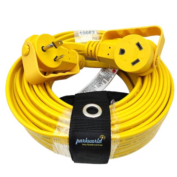 parkworld 100 ft. 10/3 30 Amp 125-Volt NEMA TT-30 Flat RV/Generator Extension Cord with Handle (TT-30P to TT-30R), Yellow