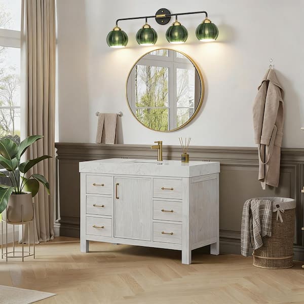 Wellspeed Orbe 4 Light Vintage Vanity Light with Green Glass