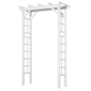 Height 7 ft. Wood Steel Arched Trellis Arbor with Natural Fir Wood & Side Panel, White