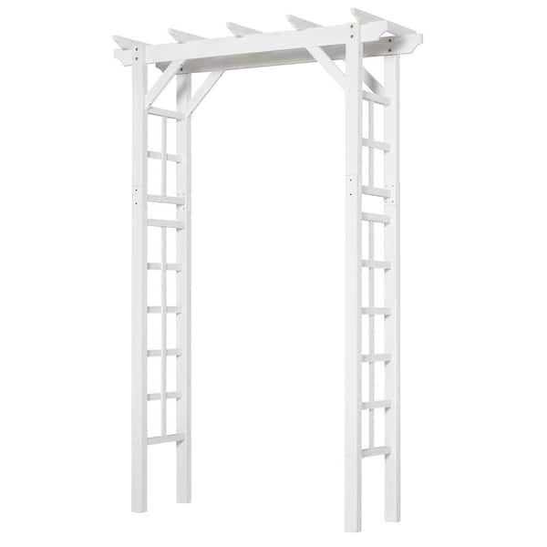 Outsunny Height 7 ft. Wood Steel Arched Trellis Arbor with Natural Fir Wood & Side Panel, White