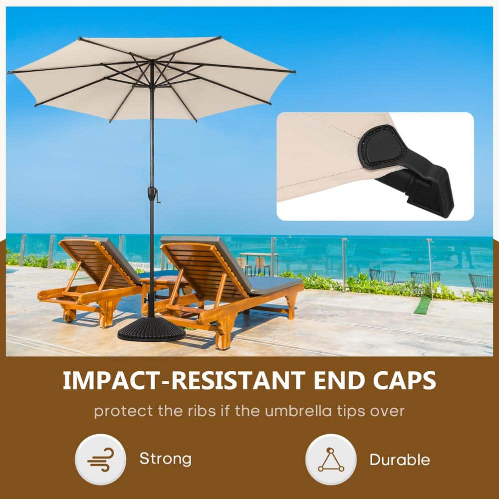 Beige Hexagonal Steel Pole Patio Umbrella with Crank Lift