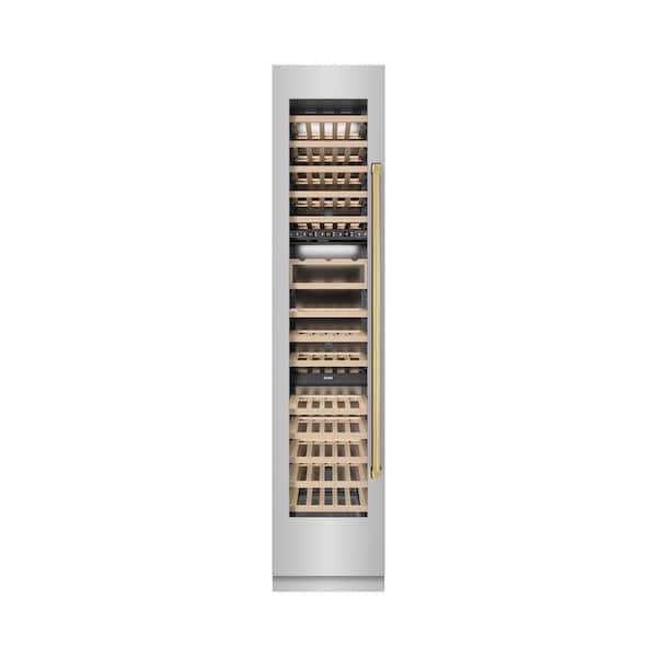 ZLINE Kitchen and Bath Autograph Edition 18 in. Triple Zone 68-Bottle Left Hinge Column Wine Cooler in Stainless Steel with Gold Accents