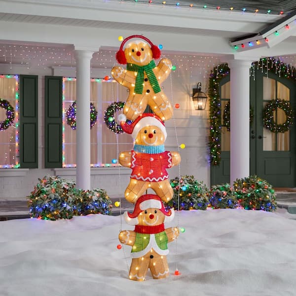 7 ft Yuletide Lane Twinkling LED Stacked Gingerbread Men Y26