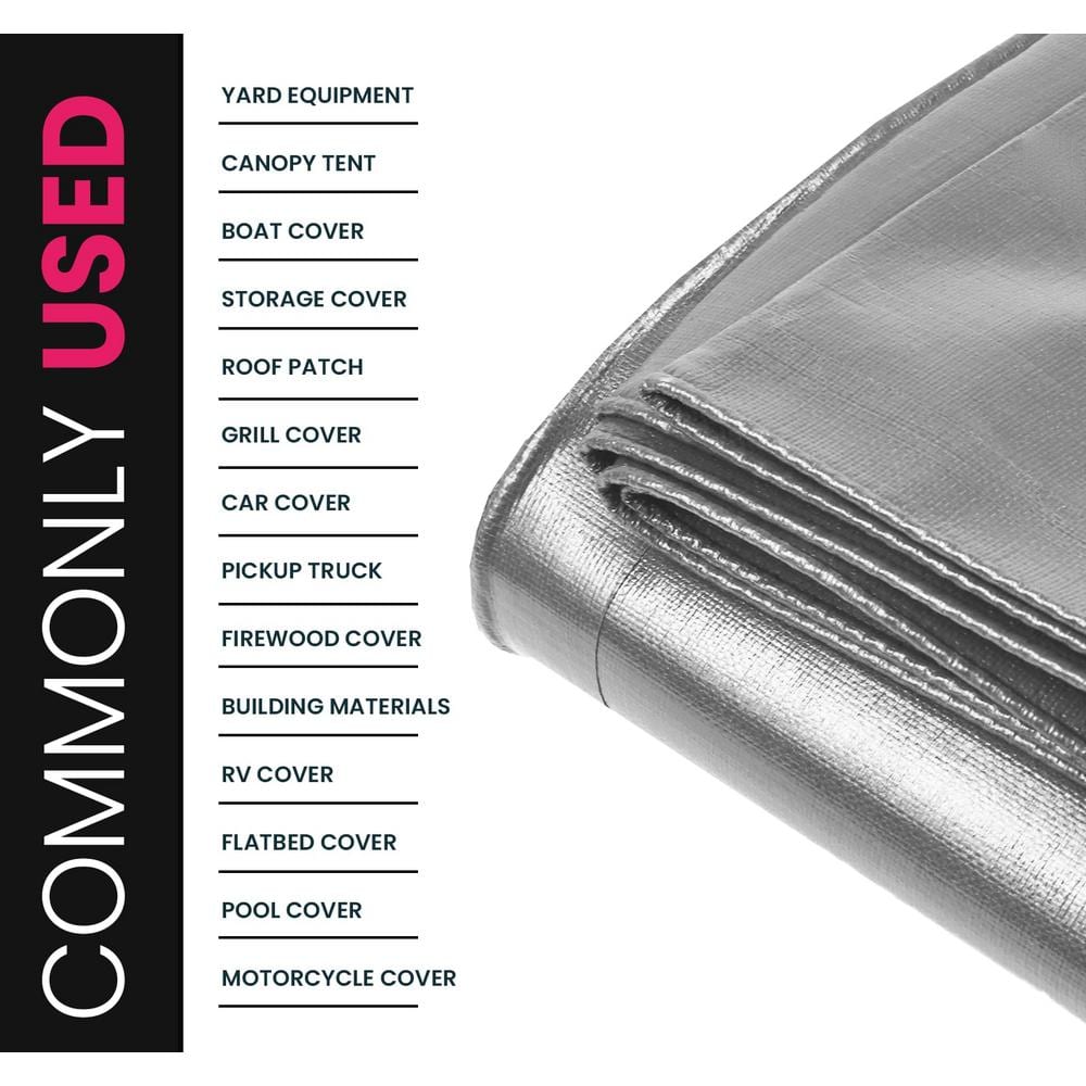Silver/Black 12' x 20' Heavy Duty Waterproof Poly Tarp