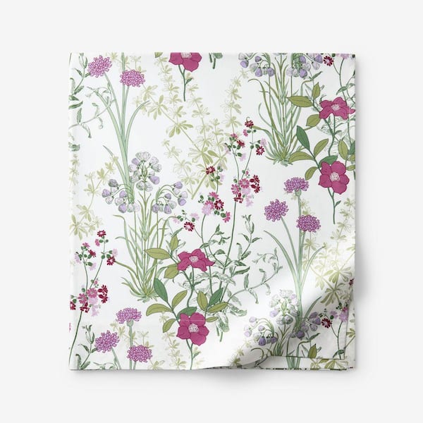 Company Cotton Bloom Meadow Sateen White Multi Queen Flat Sheet