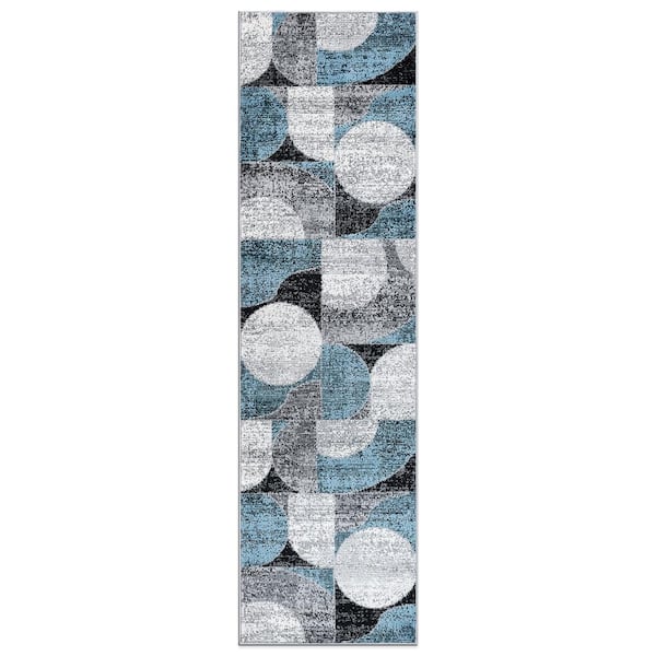 Modern Geometric Design 2 ft. x 7 ft. Runner Rug Blue