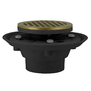 2 in. x 3 in. PVC Shower Drain/Floor Drain, 4 in. Polished Brass Cast Round Strainer-Fits Over 2 in. Sch. 40 DWV Pipe
