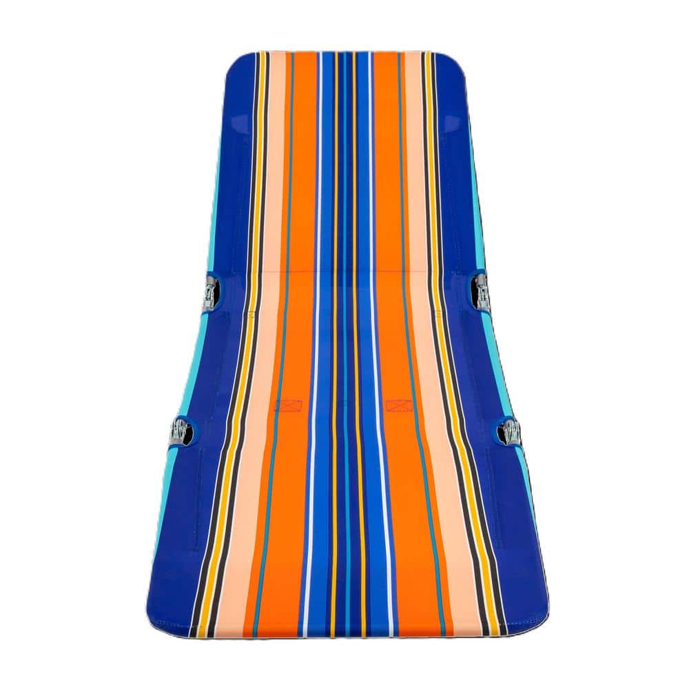 Blue and Orange Striped Folding Beach Lounger with Steel Frame
