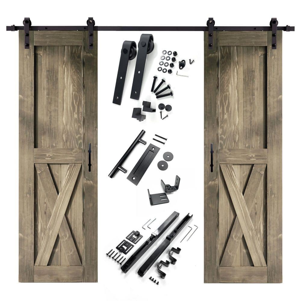 20 in. x 84 in. X-Frame Classic Gray Double Pine Wood Interior Sliding Barn Door with Hardware Kit Non-Bypass price history on PriceWatchPro