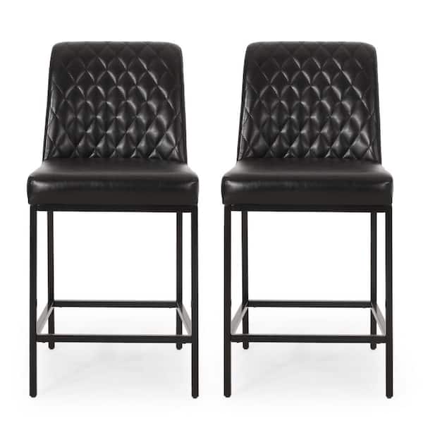 Benjara Costa Black Metal Frame Counter Stool Chair with Cushion (Set of 2)