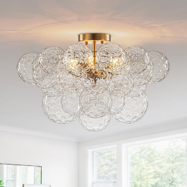HUOKU Neuvy 3-Light 21 in.W Brushed Brass Modern Bubble Cluster