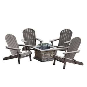 Maison Dark Grey 5-Piece Wood and Concrete Patio Fire Pit Seating Set