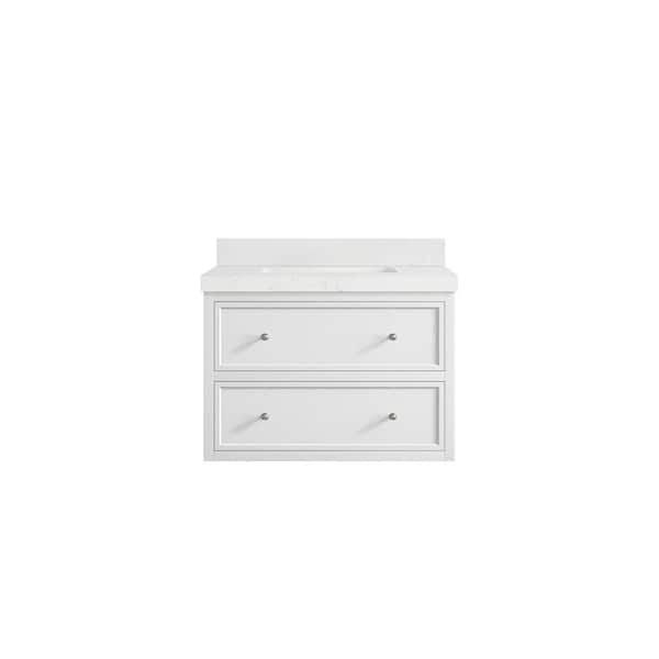 Willow Collections Roswell Floating 30 in. Single Sink Freestanding White Bath Vanity with Empira White Qt. Top Unassembled