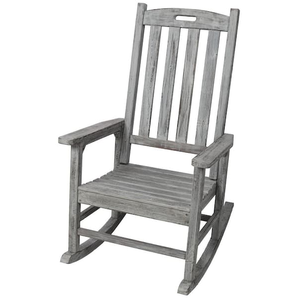 Tenleaf Light Gray Wood Indoor Outdoor Rocking Chair, Ergonomic Seat ...