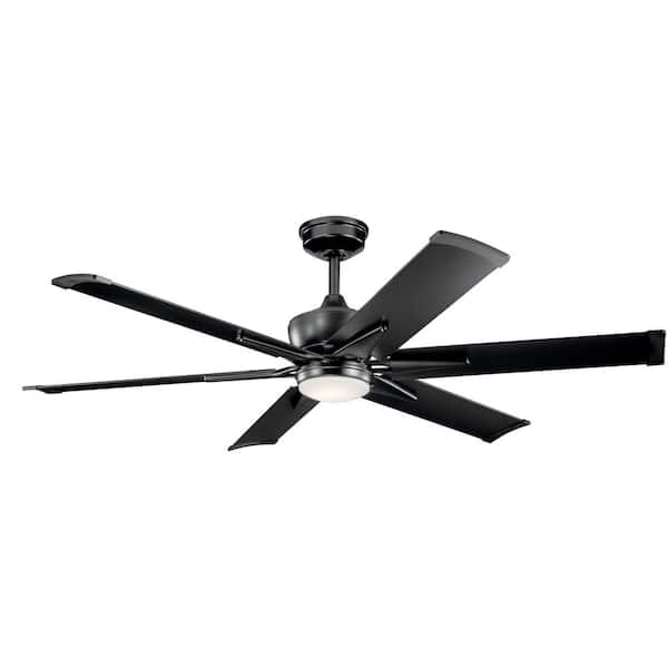 KICHLER Szeplo II 60 in. Outdoor Satin Black Downrod Mount Ceiling Fan with Integrated LED with Wall Control Included