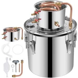 Alcohol Still 5Gal 2-1L Stainless Steel Water Alcohol Distiller Copper Tube Home Brewing Kit Build in Thermometer silver