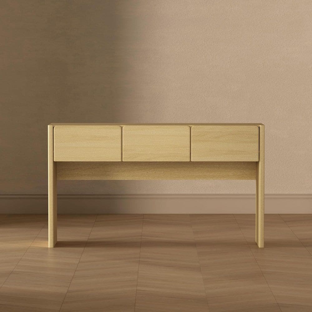 Linda 60 in. Modern Natural Oak Rectangle Composite Wood Console Table with 3 Drawers
