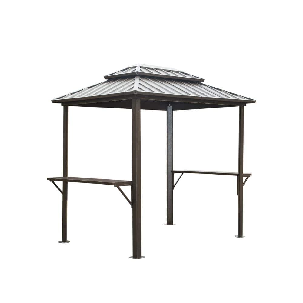 8 ft. x 6 ft. Brown Aluminum Hardtop Grill Gazebo with Double Roof and Shelves Serving Tables price history on PriceWatchPro
