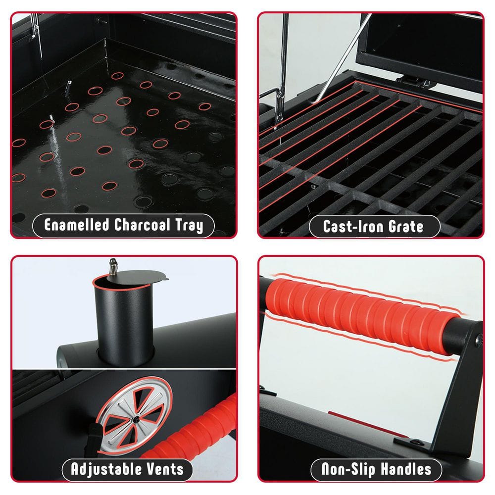 Feasto 26.8'' Black Portable Charcoal Grill with Cast Iron Grate