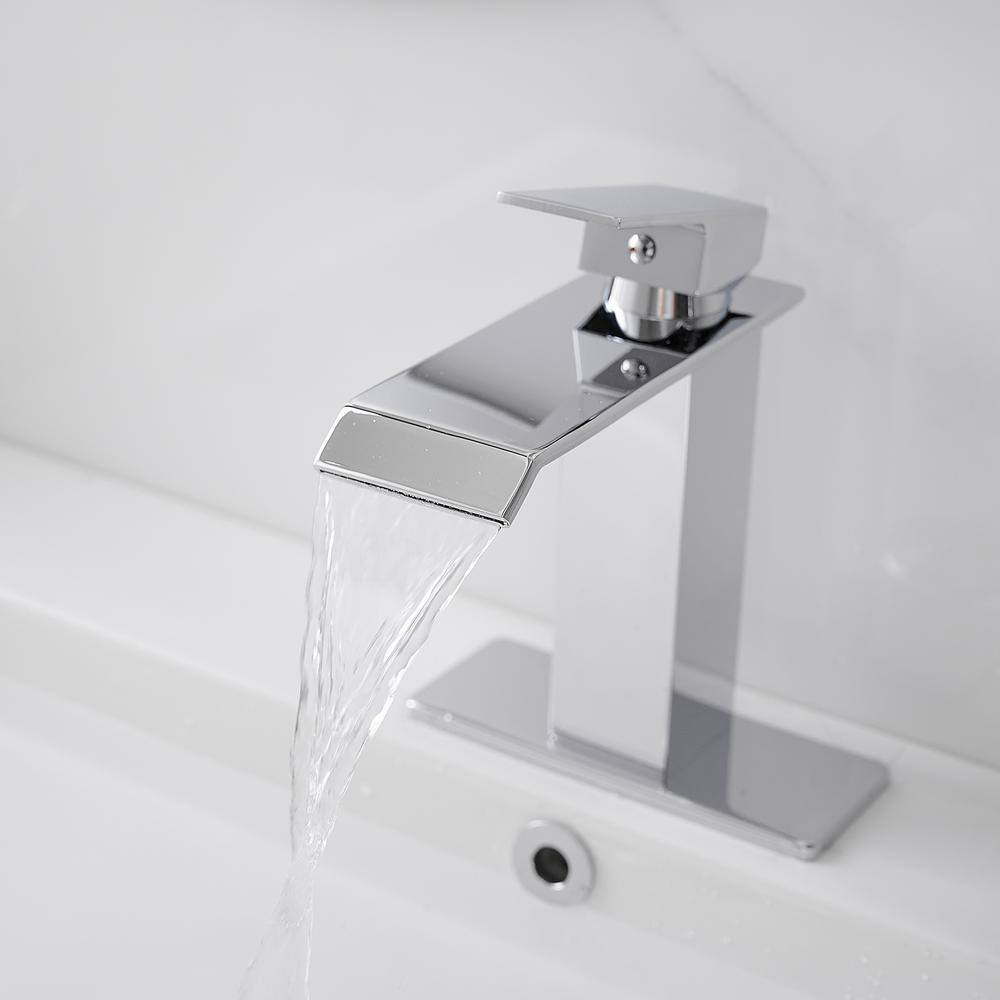 Polished Chrome Single-Handle Waterfall Bathroom Faucet with Drain